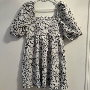 White and black floral baby doll dress